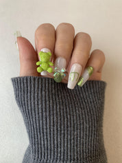 Fairy Forest Green Handmade Press-On Nails
