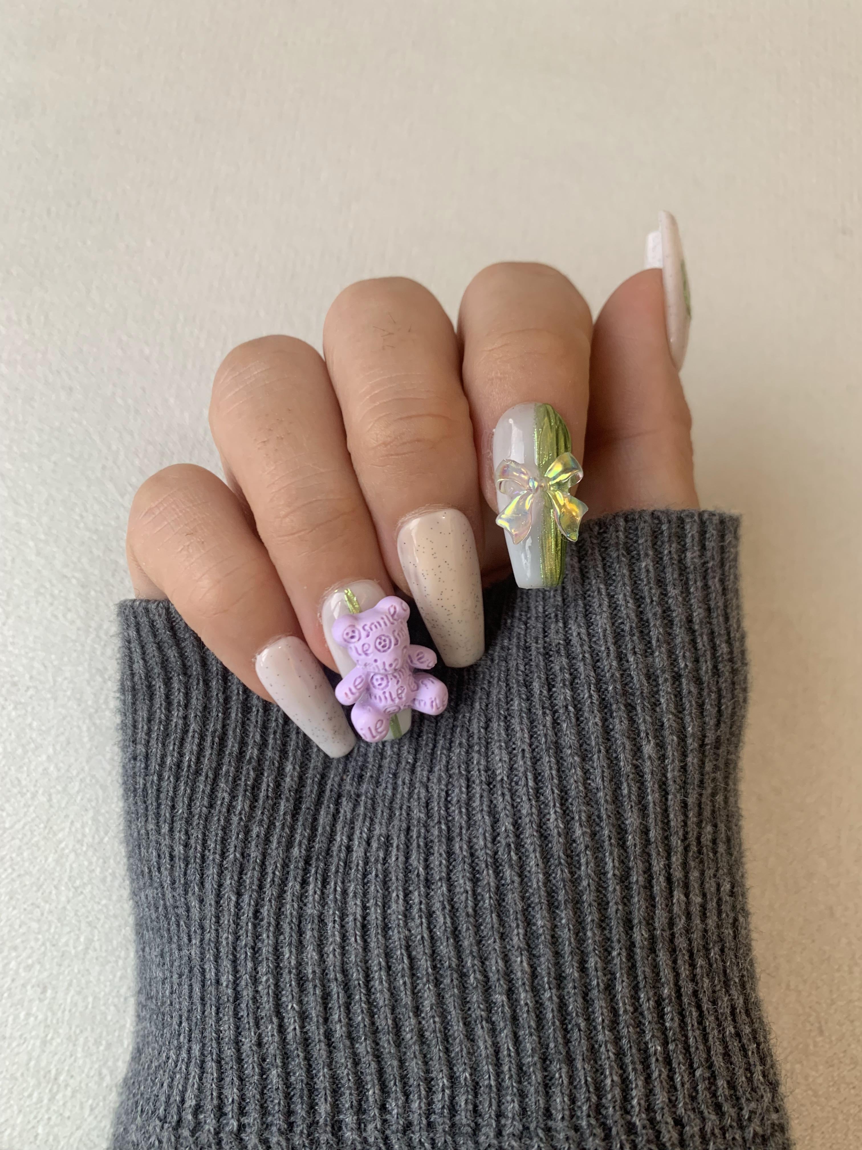 Fairy Forest Green Handmade Press-On Nails