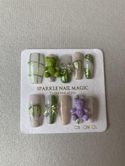 Fairy Forest Green Handmade Press-On Nails