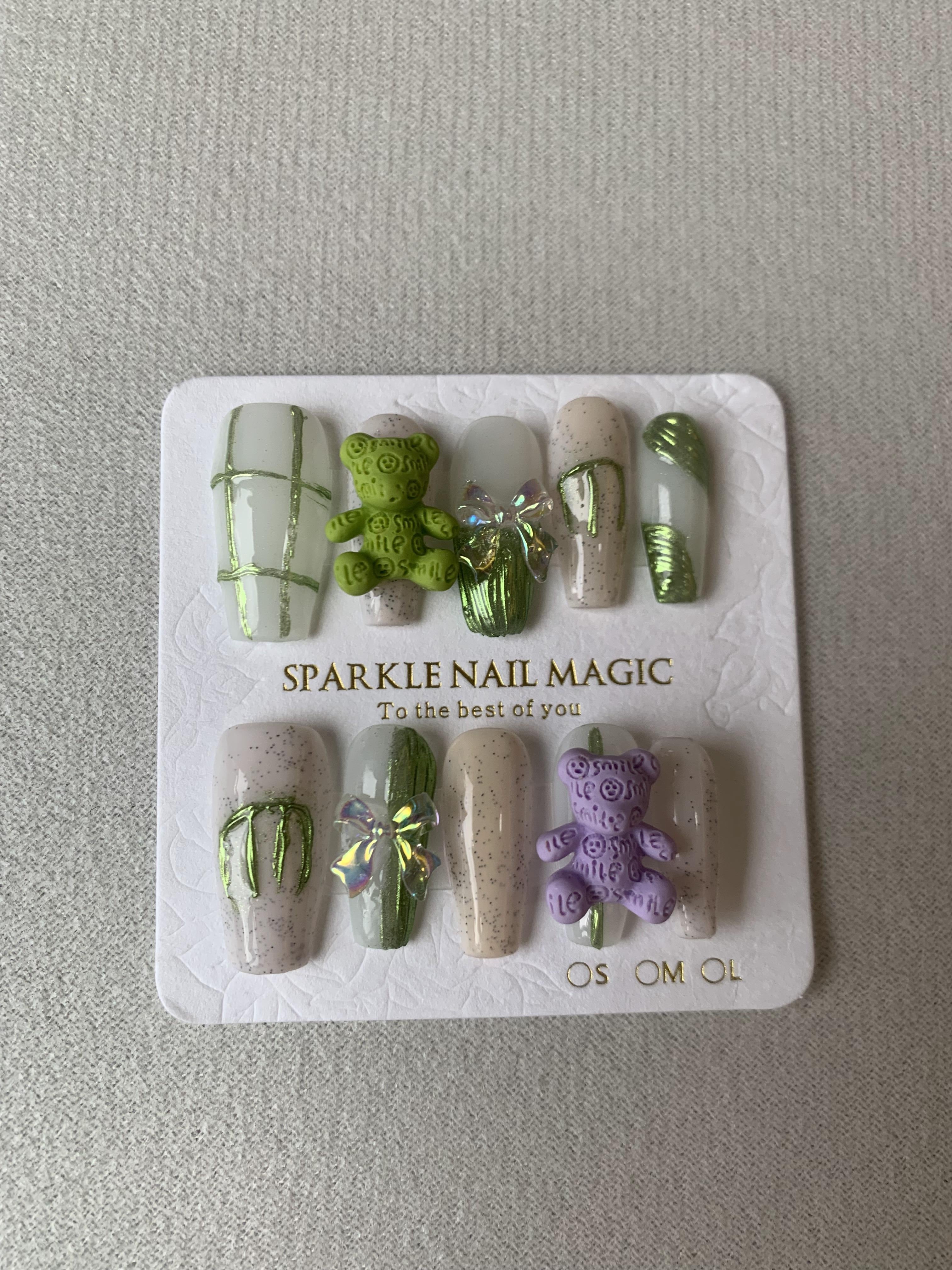 Fairy Forest Green Handmade Press-On Nails