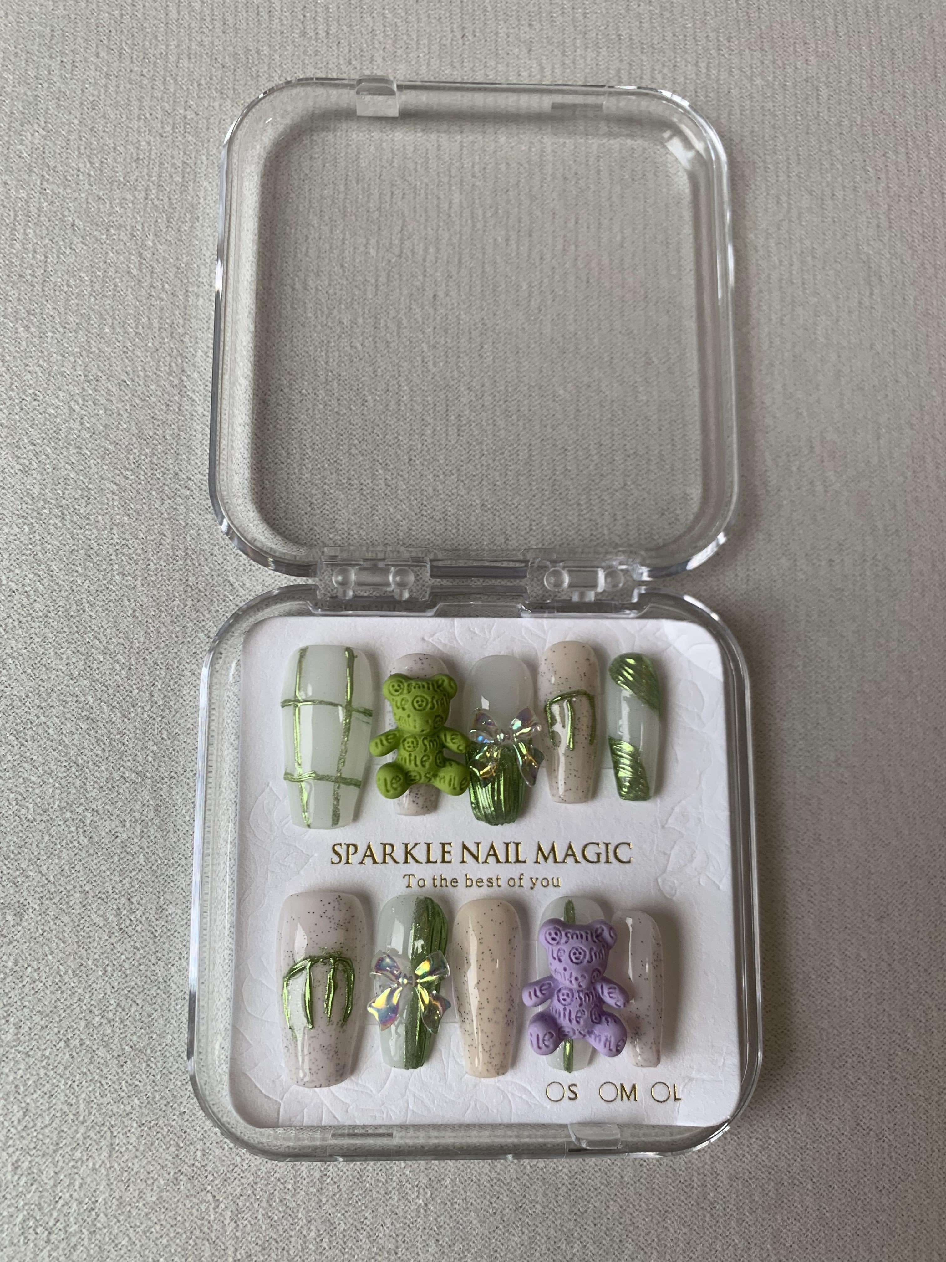 Fairy Forest Green Handmade Press-On Nails