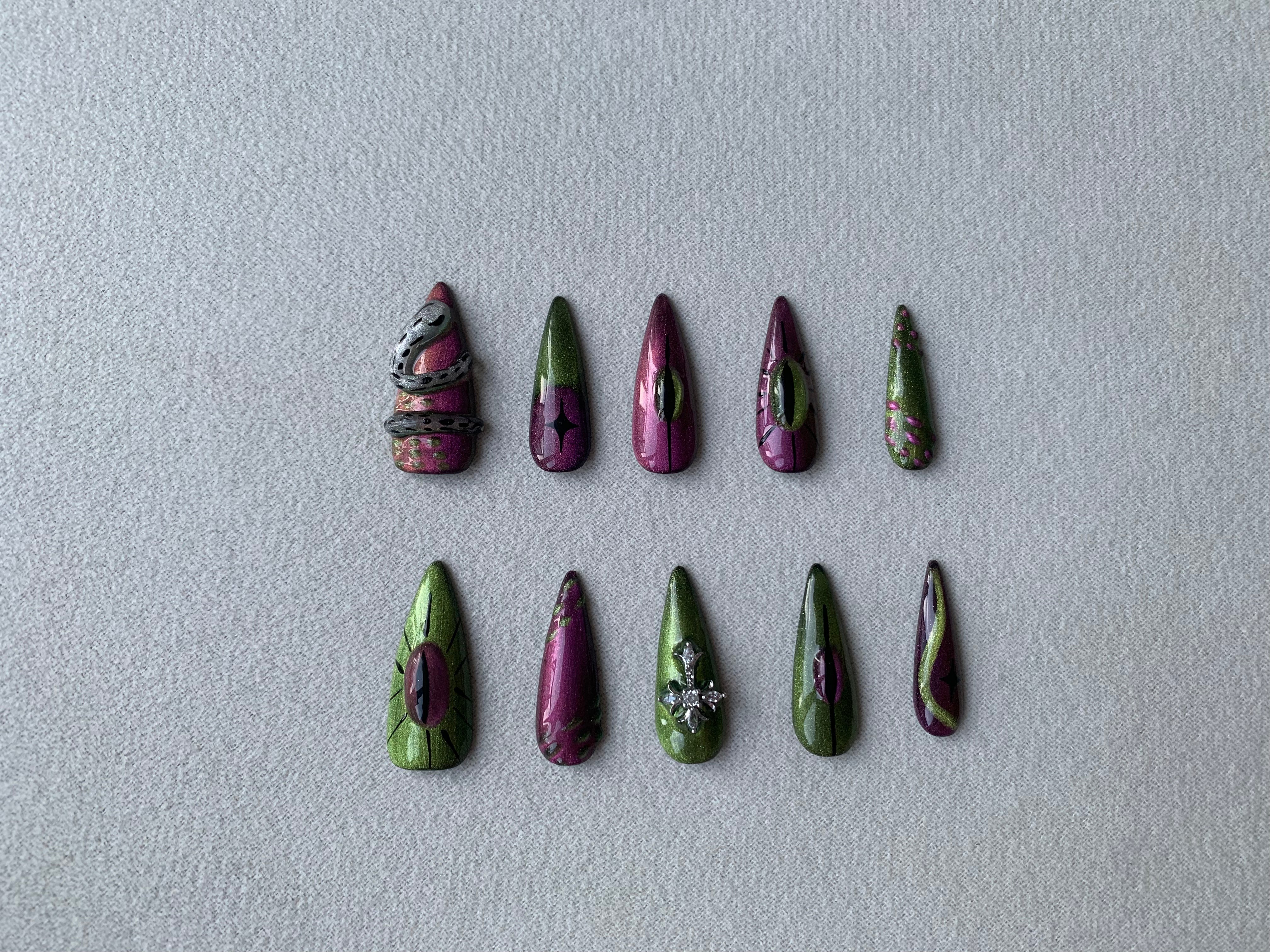 Forest Whisper Green Handmade Press-On Nails for Nature-Inspired Looks