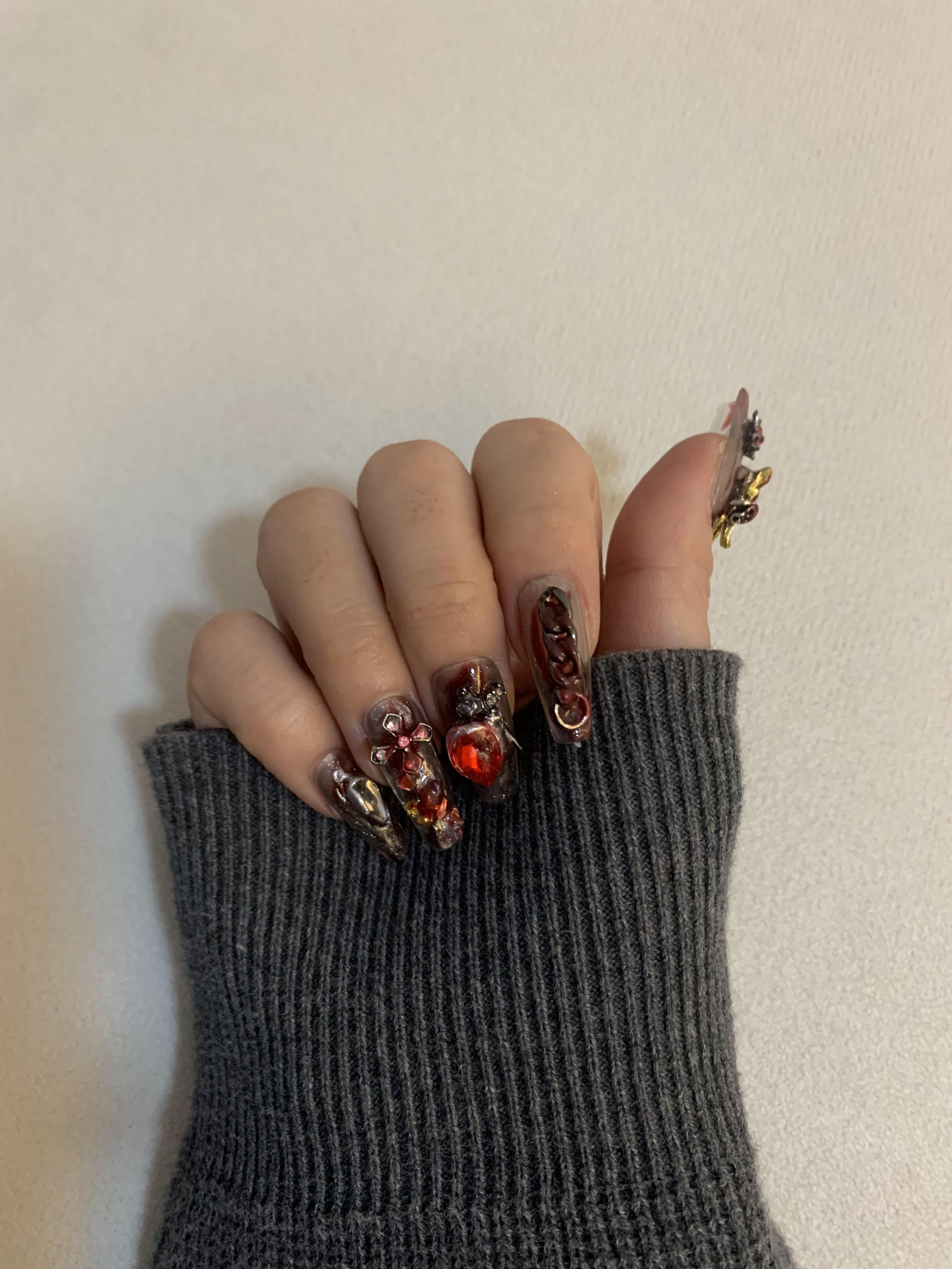 Flame Kiss Red Handmade Press-On Nails for Bold Date Night