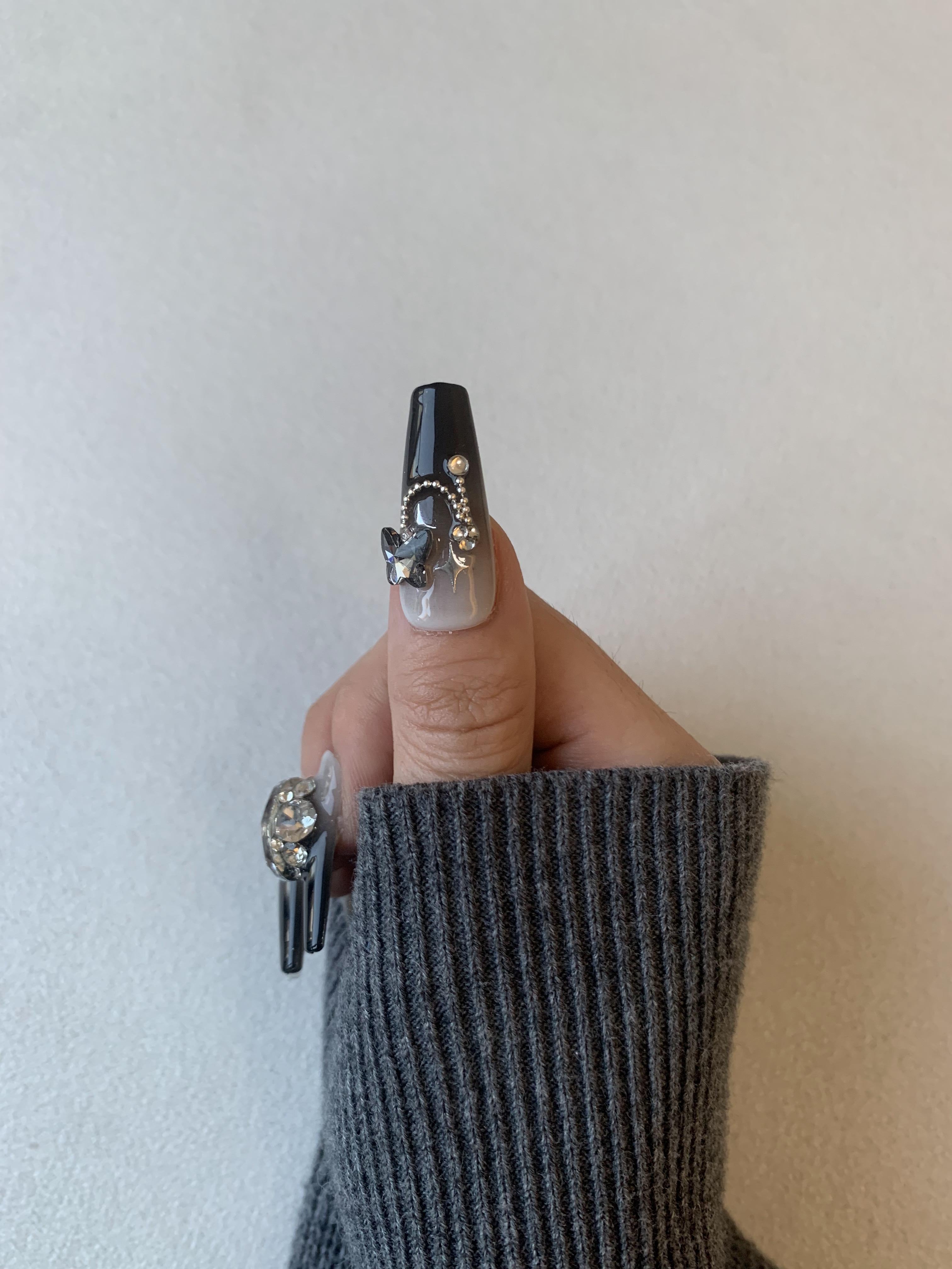 Noir Elegance Black Handmade Press-On Nails for Formal Events