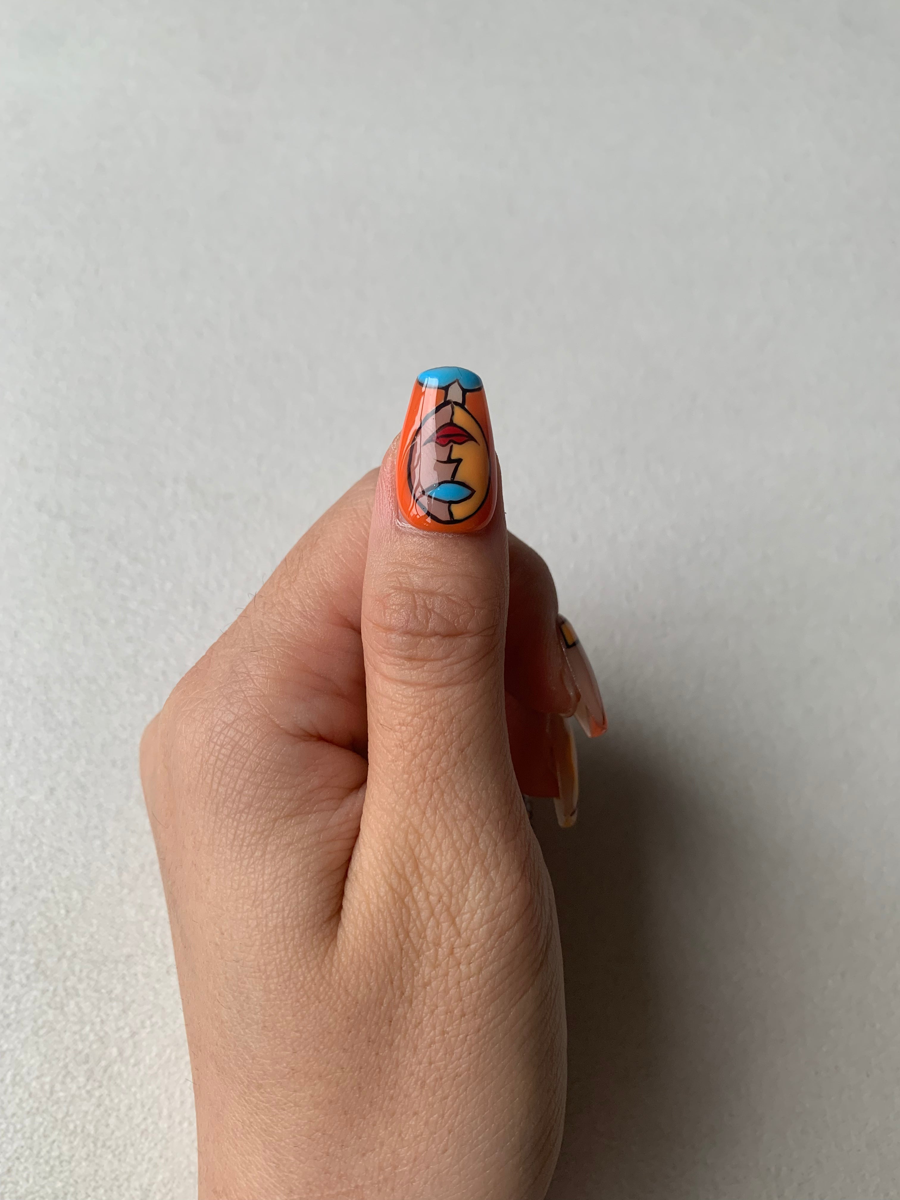 Citrus Whimsy Orange Handmade Press-On Nails for Summer Fun