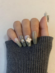 Emerald Lagoon Green Handmade Press-On Nails for Vacation